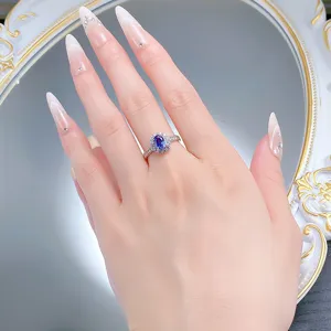 S925 Silber Ring mit ovalem blauen Stein und doppelter Perlenrand Vintage Detail Schmuck