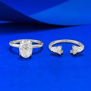 GRA S925 Argent Sterling Moissanite Bague Empilable Set Ovale Quatre-Griffes D Couleur Incrusté Solitaire Bague Pour Femme Bijoux Cadeau