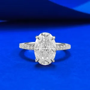 S925 Sterling Silver Moissanite Ring D Color Oval Four Prong Half Eternity Ring Women Jewelry Gift GRA Certificate Included