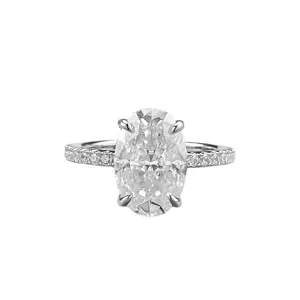 S925 sterling silver oval moissanite ring, classic 4-prong setting with half pavé band.