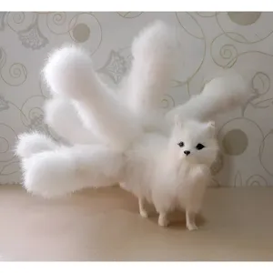 Peluche renard à neuf queues blanc ornement d'animal de simulation accessoire détail