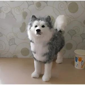 Simulazione cane husky peluche giocattolo carino animale realista farcito decorazione casa