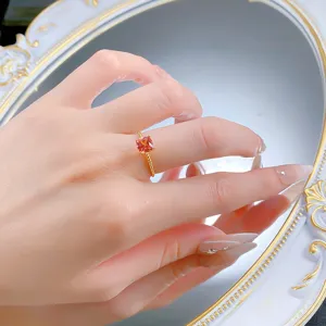S925 Ασημένιο Δαχτυλίδι Padparadscha 6x6mm Μαξιλάρι Κοπή Στριφτή Μπάντα Μόδα Κομψό Σικ