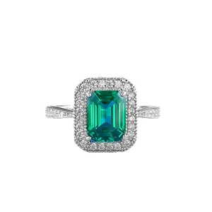 Silber smaragdgruen zirkonia halo ring vintage mikro pave schmuck fuer frauen hauptansicht