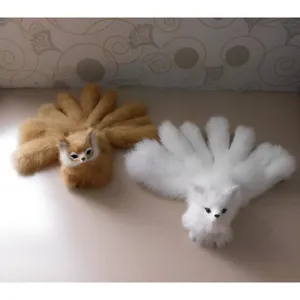 Simulation renard à neuf queues peluche mignon animal décoration de bureau blanc et marron