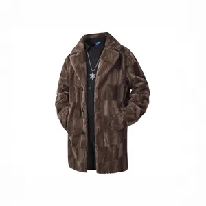Men's Winter Faux Mink Fur Overcoat Casual Long Trench Coat Thickened Warm Lapel Single Breasted Jacket