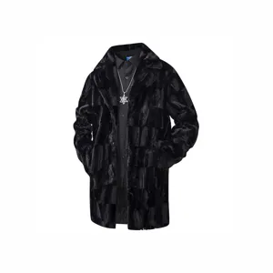 Men's black faux mink fur lapel overcoat thick warm winter jacket outer wear