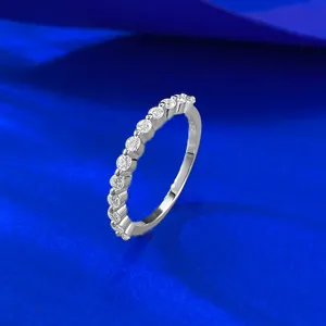 S925 silver half eternity ring with sparkling round moissanite stones for women and daily wear.