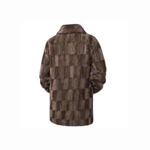 Men faux fur trench coat warm winter thick brown lapel jacket back view premium apparel