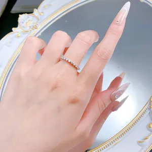 S925 silver half eternity ring featuring sparkling 2mm round moissanite stones for daily wear.