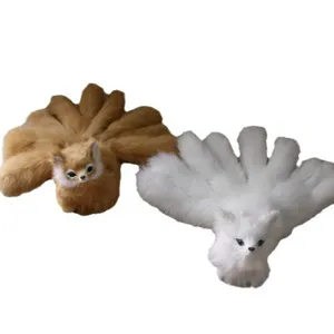 Peluche renard à neuf queues simulé jolie figurine animal blanc et rouge décoration maison