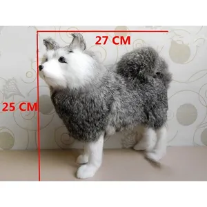 Simulation husky plush toy dog desktop ornament for home interior decoration craft 27cm