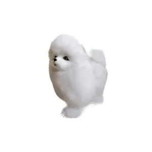 White simulation puppy plush toy, fluffy rabbit fur craft standing dog doll for kids decor.