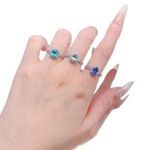 S925 Silber oval edelstein halo ring mehrfarbiger modeschmuck damen accessoires
