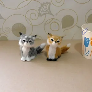 Simulation renard peluche animal mini gris marron jolie decoration maison ornament bureau ecran