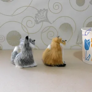 Paire de jouets en peluche de renard simulé gris et or petite décoration de bureau