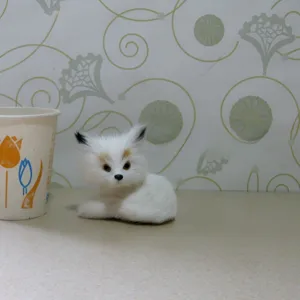 Simulation small white fox figurine home decor plush toy photography prop table ornament