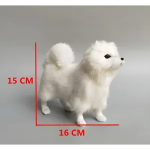White fluffy Samoyed dog plush toy model detail shot, realistic animal toy decoration.
