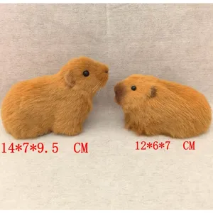 Simulation capybara plush figurine pair, cute furry animal home decor ornament with size specs.