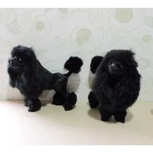 Detailed shot showing the simulation black poodle plush toy figurine home decor ornament.