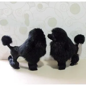 Detailed view of simulation black poodle plush figurines, perfect home decor and cute accent.