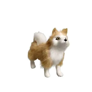 Simulation dog plush toy, cute furry puppy model for home decor and kids gift details.