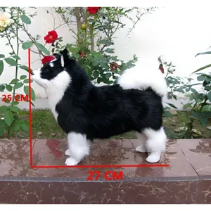 Handmade simulation fox plush animal ornament, black and white furry home decor craft.