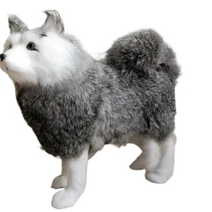 Handcrafted simulation fox fur plush animal ornament for modern minimalist home decor display.