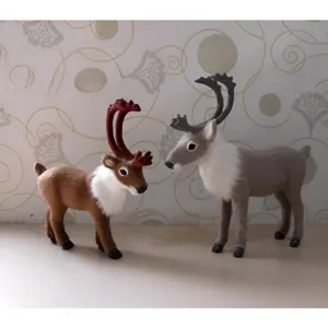 Simulations Renntier Figur Künstliches Fell Elch Modell Tisch Ornament Weihnachtsgeschenk Heim Dekor Beflockte Tier Statue
