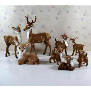 Simulation Sika Deer Figurine Goat Fur Forest Animal Ornament Christmas Home Decor Photography Prop Realistic Deer Sculpture