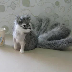 Handmade grey nine-tailed fox plush toy simulation animal fur home decor prop ornament