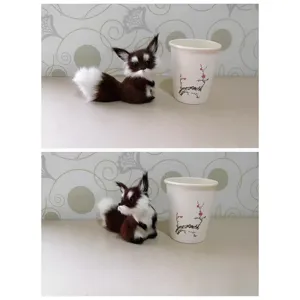 Detailed shot of a cute simulation plush fox toy with fluffy tail, ideal as photography prop.