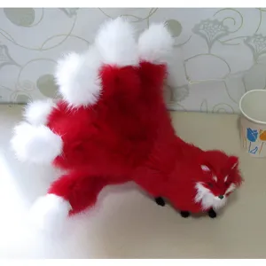 Simulation Renard à Neuf Queues Peluche Rouge Blanc Moelleux Figurine Animal Mythique