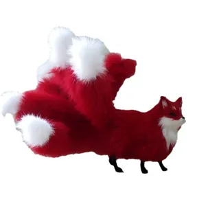Peluche de renard à neuf queues artificielle simulation rouge et blanche figurine accessoire