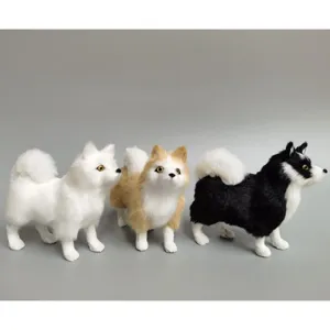Simulation Dog Figurine Lifelike Puppy Collectible Ornament Artificial Fur Puppy Dog Home Decor Gift