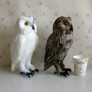 Simulation feather owl ornament desktop decor photography prop static animal model set
