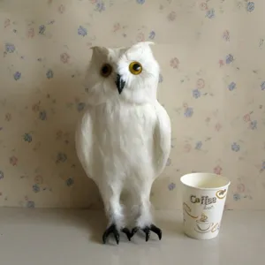 Lifelike white owl figurine feather stuffed animal bird model desktop decoration photo prop