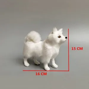 White simulation Samoyed dog plush toy figurine fluffy cute puppy ornament home decor 15x16cm