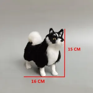 Black and white husky plush toy detailed view showing realistic fur and standing posture.