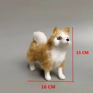Simulation plush puppy toy detailed view, cute brown and white stuffed dog doll decor.