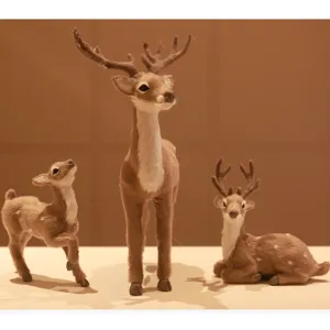 Simulated sika deer figurine set, cute animal desktop ornament for home decor, Christmas gift.