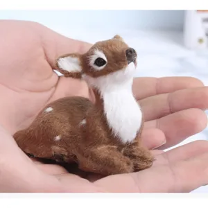 Close-up detail of simulation sika deer plush model ornament, showing fine flocking texture.