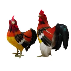 Simulatie echte veren haan beeldjes paar, landelijke stijl huis decoratie dier speelgoed rekwisieten