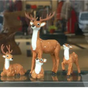 Simulation Sika Deer Model Flocked Animal Figurine Desktop Ornament Christmas Wedding Decoration Home Decor Craft