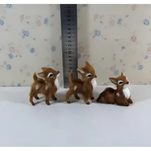 Mini faux fur deer figurine set for woodland animal photography props and home decor