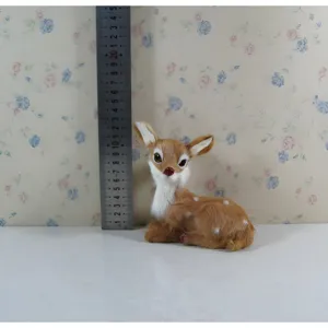 Realistic faux fur sika deer figurine ornament Christmas home decor desktop display prop
