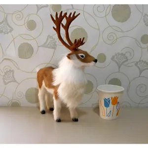 Close-up details of the fluffy simulation reindeer ornament showcasing fine texture and antlers.