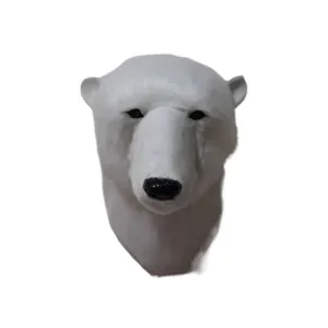 Testa di orso polare bianca da appendere al muro, decorazione in peluche per casa.