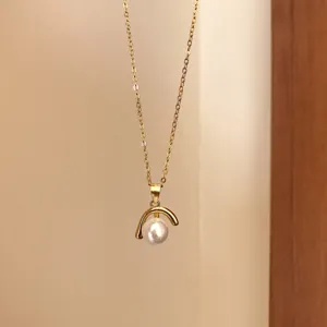Collana con Ciondolo a Forma di J Invertita in Argento Sterling 925 Lusso Perla Artificiale Catena Sottile Gioielli Regalo da Donna
