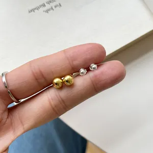 Minimalist 925 sterling silver ball stud earrings, elegant gold and silver small spheres.